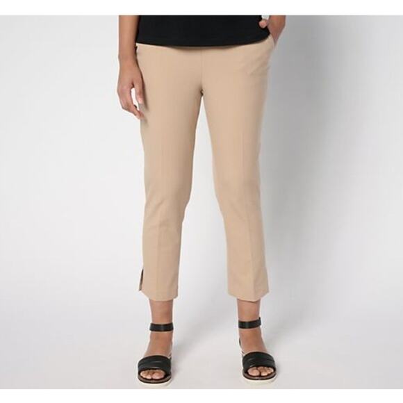 Isaac Mizrahi Size 16 Khaki Stretch Straight Leg Crop Pant A675363 NWOT - Picture 1 of 12